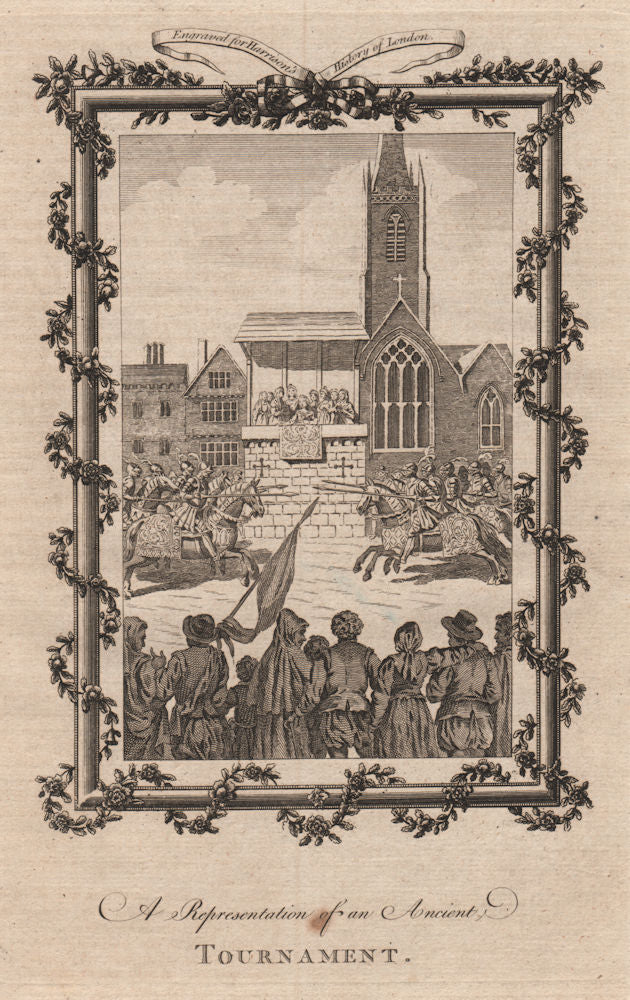 A medieval jousting tournament in London. Knights in armour. HARRISON 1775